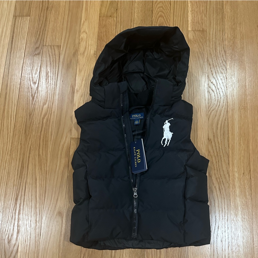 Ralph Lauren Black Puffer Vest with White Logo